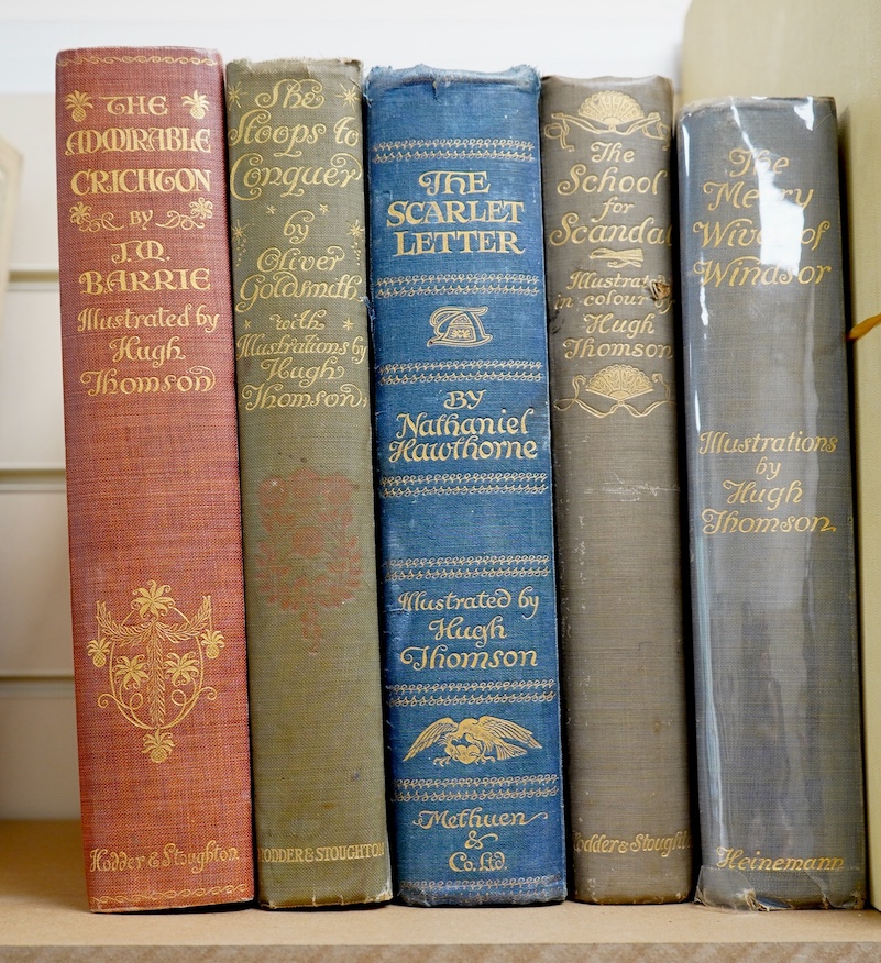 Thomson, Hugh (illustrator) - 5 works - Barrie, J.M - The Admirable Crichton, 4to, red pictorial cloth gilt, with 30 tipped-in colour plates, [1914]; Hawthorne, Nathaniel - The Scarlet Letter a Romance, 2nd edition, 4to,